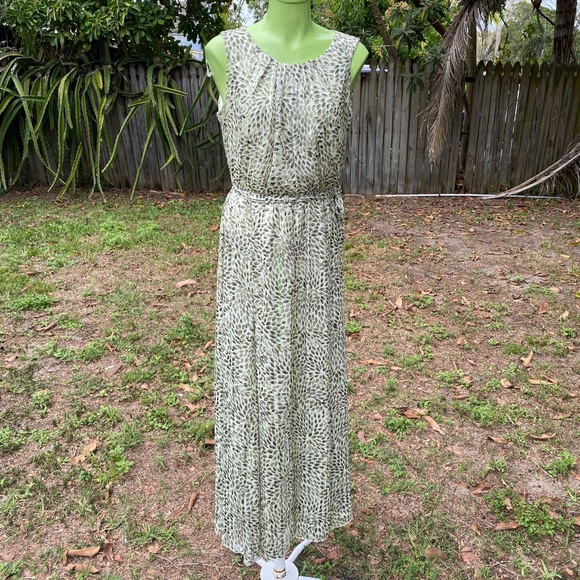 Alexa B Dresses & Skirts - Alexa B Leaves Print Belted Shimmery Chiffon Maxi Dress Size 6